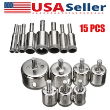15 Pcs Diamond Hole Saw Drill Bit Set Extractor Remover Tools For Ceramic Glass