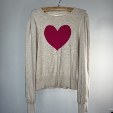 Girls J.Crew Crewcuts Light Oatmeal Sweater w/ Fuscia Heart. Size 10/11