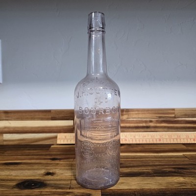 Vtg JH Cutter Old Bourbon Whiskey Bottle Embossed Barrel Logo Amethyst Glass