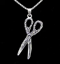 Barber Scissors Pendant Necklace Stainless Steel 24" Chain 