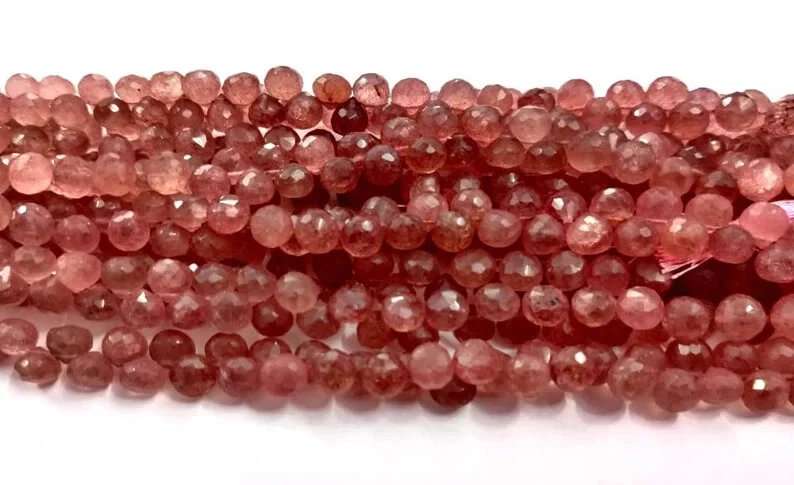 8" AAA Fresa Cuarzo Facetado Cebolla Forma Cuentas Natural Rosa Fresa Cuarzo Foto 2 de 4