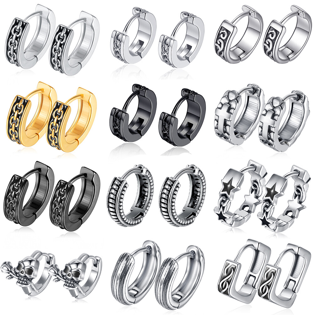 Cool Biker Skull Hoop Earring for Men Women Stainless Steel