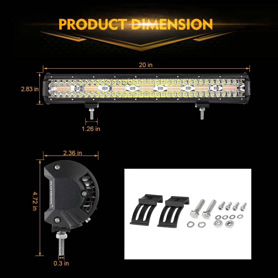 AUXBEAM 20" Barra de Luz LED Estroboscópica Ámbar Blanco Punto Inundación Combo ATV Para Cadillac Foto 2 de 4