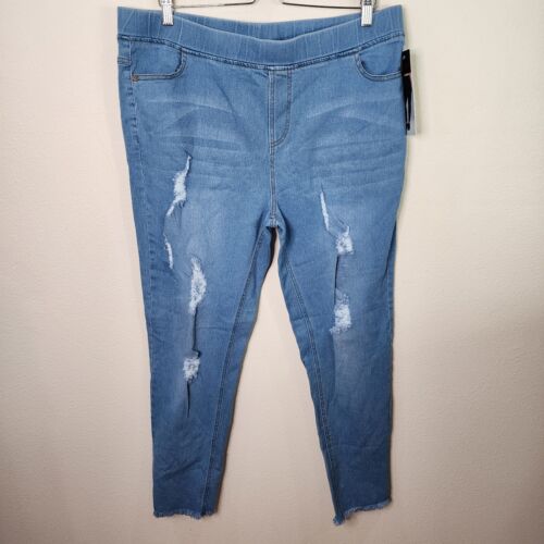 JVINI Pull On Skinny Denim Jeggings Distressed Plus Size 2XL Stretch Jean New