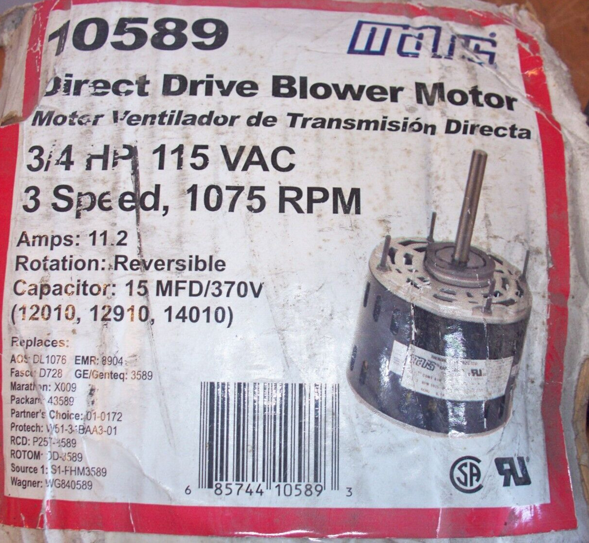 Mars 10589 5.5" 3 Speed Direct Drive Furnace Blower Motor New Old Stock NO BOX