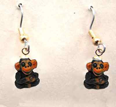 Retro Vintage CHIMPANZEE EARRINGS Zoo Chimp Animal Ape Monkey Novelty Jewelry