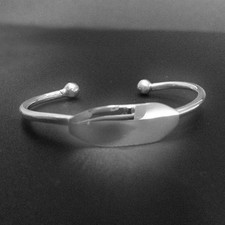 Solid Sterling Silver BABY Bangle/Cuff-129-Oval Plate-Ball Ends- Highly Polished