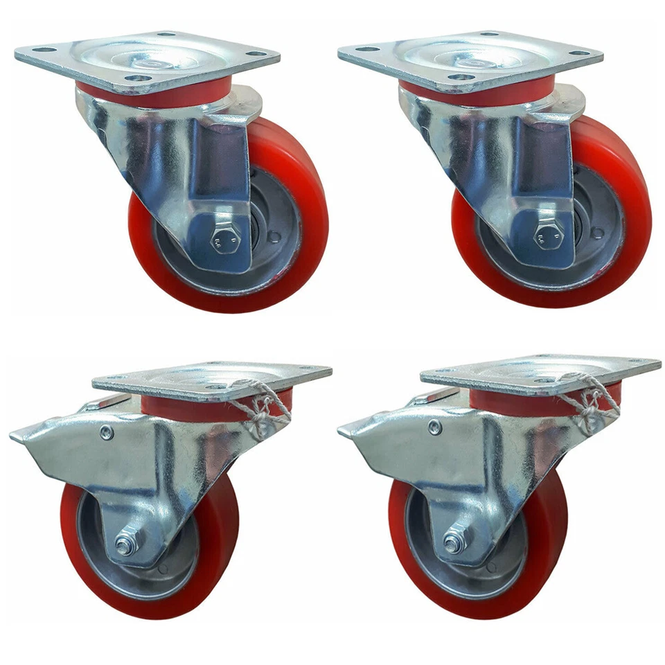 Wiko Schwerlastrollen Polyurethanrad Set 100mm Transportrollen Lenkrollen