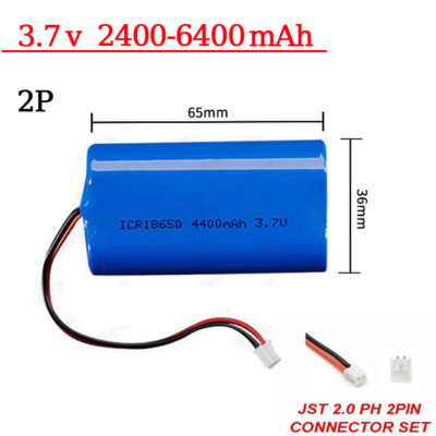 1Pack 3.7v 4.4Ah 2P Li-ion Rechargeable Battery Pack with 2.0Pin JST-PH Plug New