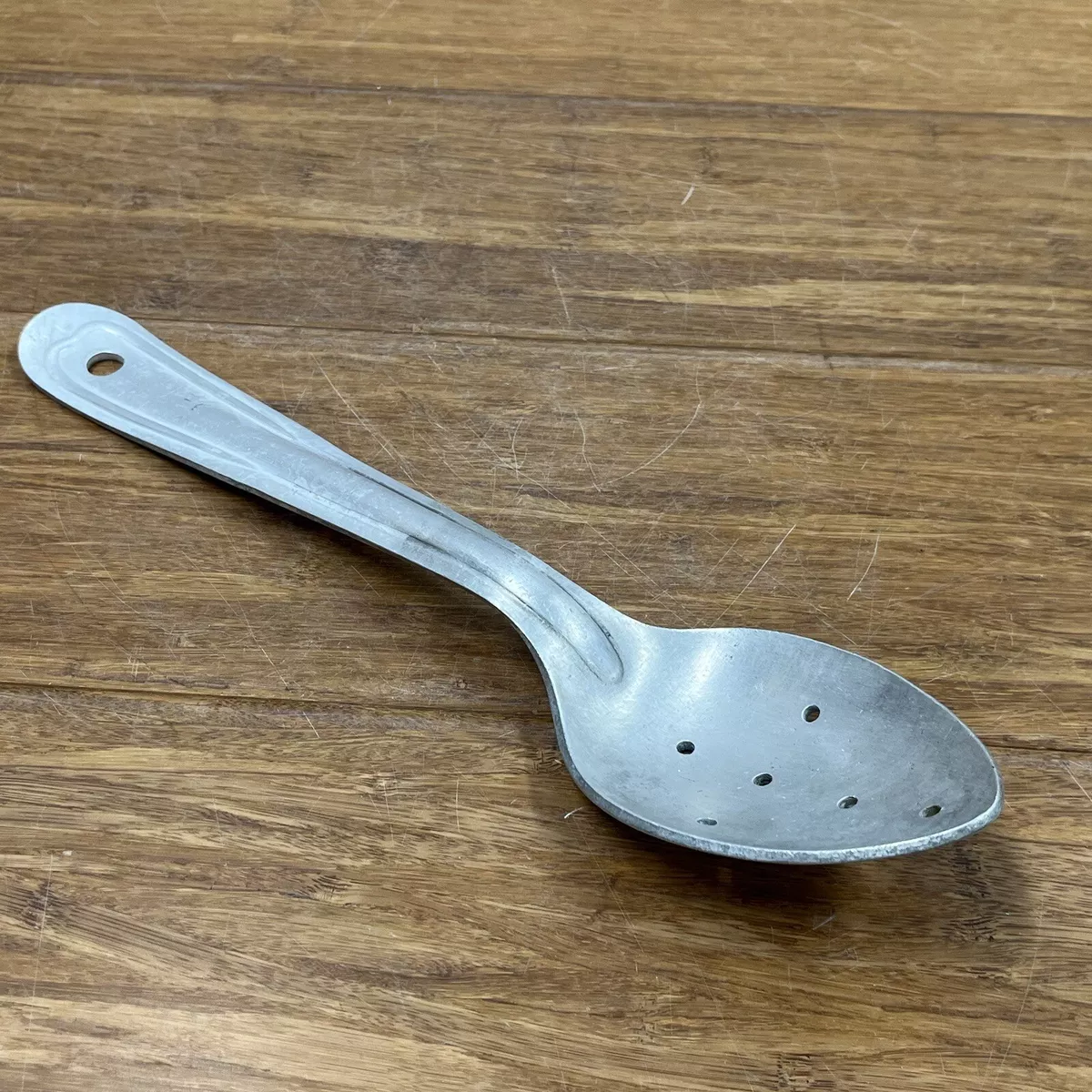 Vintage Aluminum Slotted Spoon Ladle Length 11" Camping Camp Serving Spoon  Used