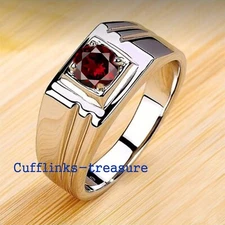 Natural Garnet Gemstone with 925 Sterling Silver Ring For Men's #A93