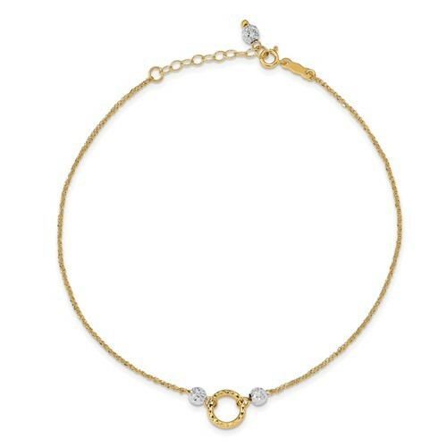 "*BRAND NEW* 14k Two-Tone Gold Circle and Bead Anklet with 9\" Plus 1\" extension"