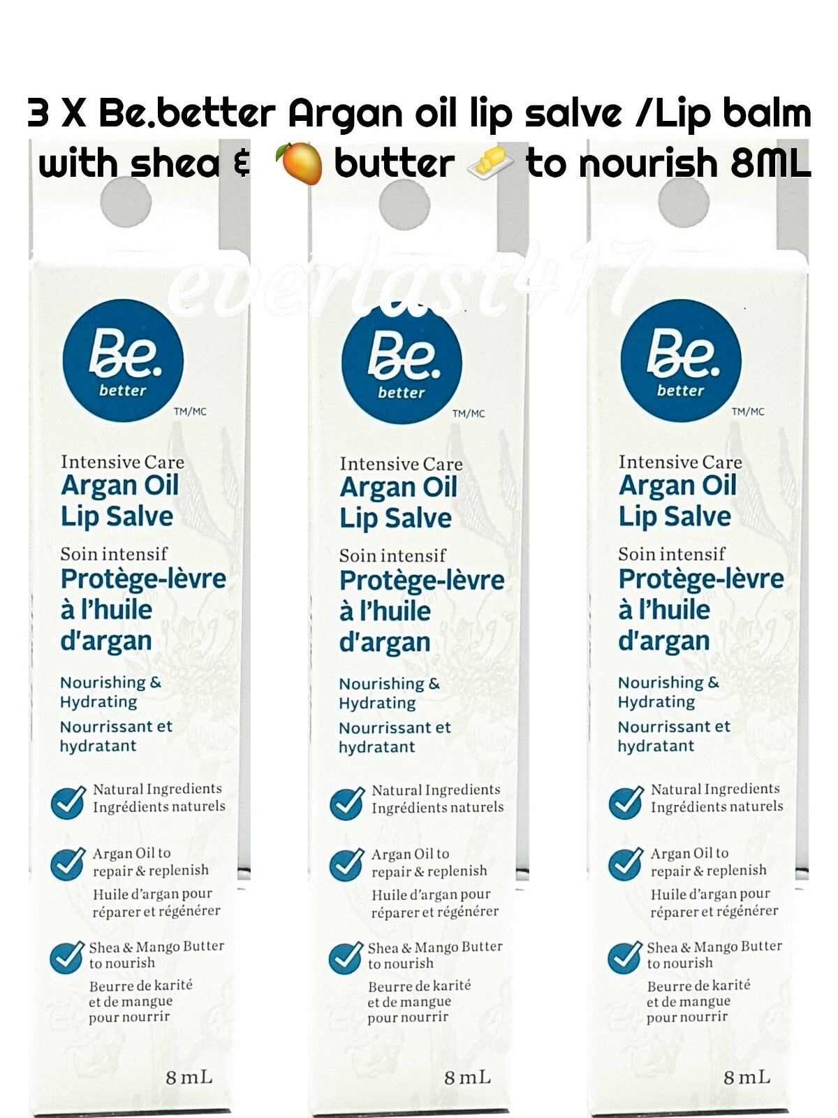 Be.Better Argan Oil Lip Balm with Shea & Mango Butter Nourishing 3 x 8ml Pack