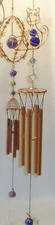HAPPY CAT COPPER WINDCHIME W/COLOR GLASS GEM FOR GARDEN, PORCH, OR INDOOR DECOR