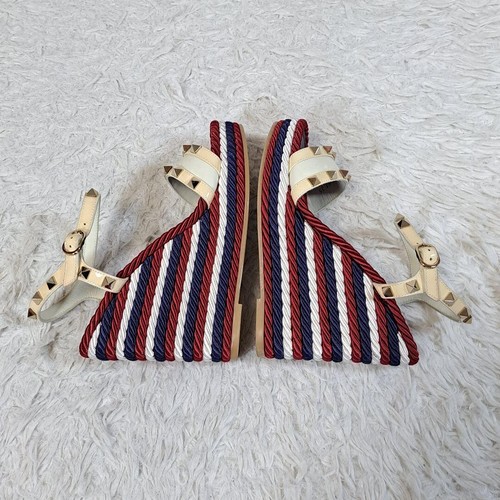 VALENTINO GARAVANI Rockstud Suela de cuña Sandalia Azul Blanco Talla US5 EU35... - Imagen 2 de 8