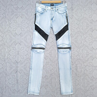 Carre Paris Jeans Mens 28 Skinny Punk Biker Denim Knee Zips Slim Fit  Streetwear