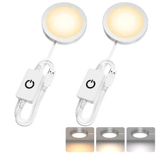 2 Pack Puck Lights 5V Single USB Powered3 Color Temperature Adjustable & Dimm...