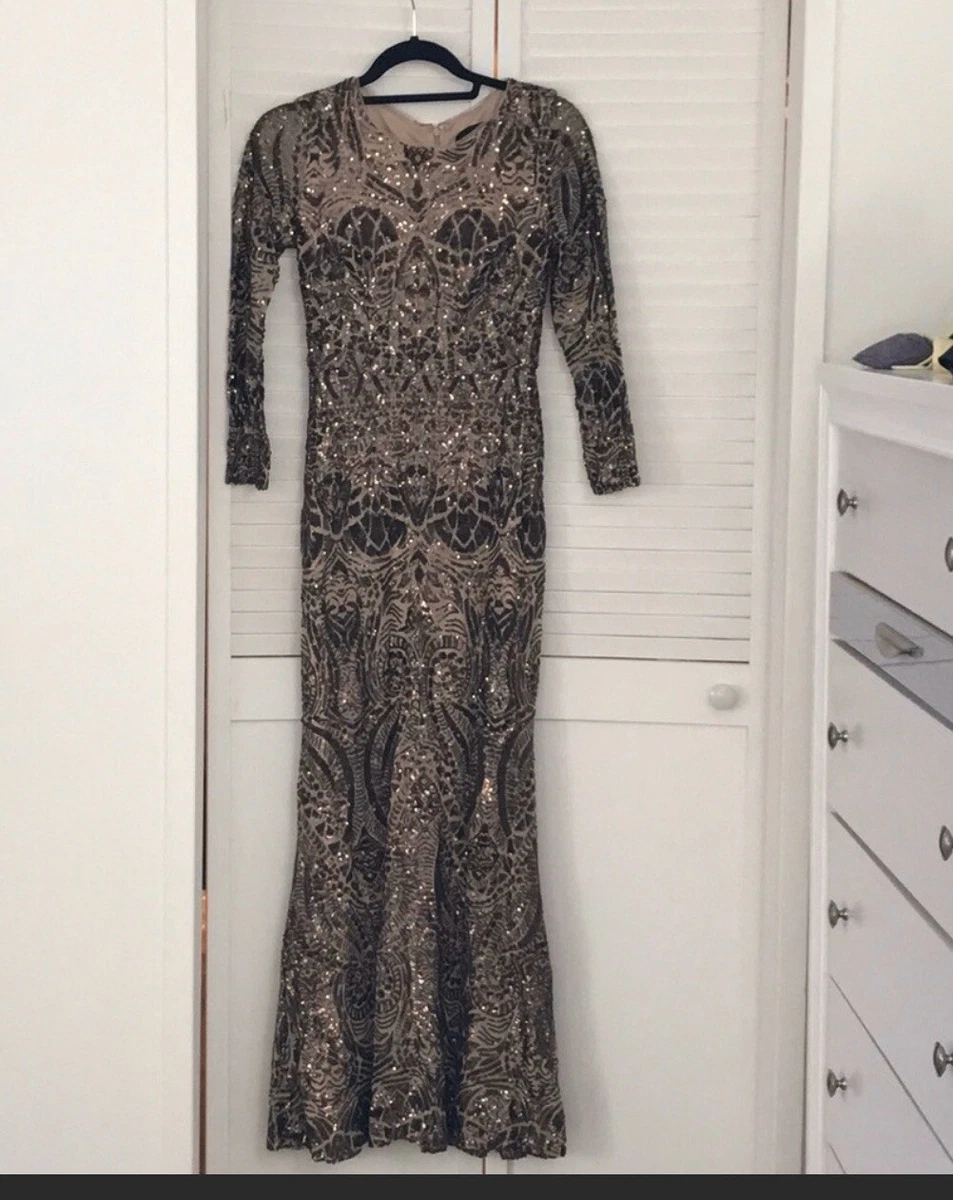 Betsy and adam long sleeve sequin gown sale