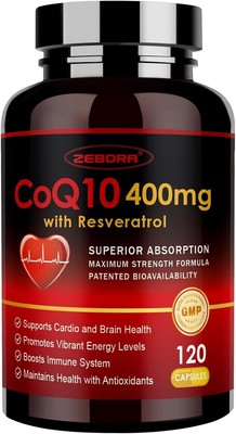 Coq10-400Mg with Trans-Resveratrol, PQQ & Vitamin E - High Absorption ...