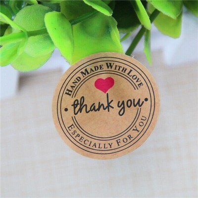 Round Paper Labels 'Thank you, Hand made with love' SALE6 Stick Hot~ Craft J7U2