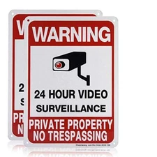 24 Hour Video Surveillance Sign, Security Camera Sign Warning for Home or Busine