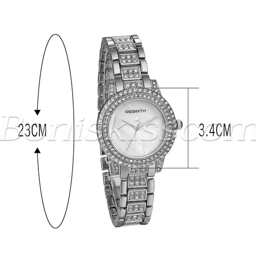 Damen Luxus Künstliche Muschel Strass Zifferblatt Edelstahl Quarz Armbanduhr - Bild 18 von 23