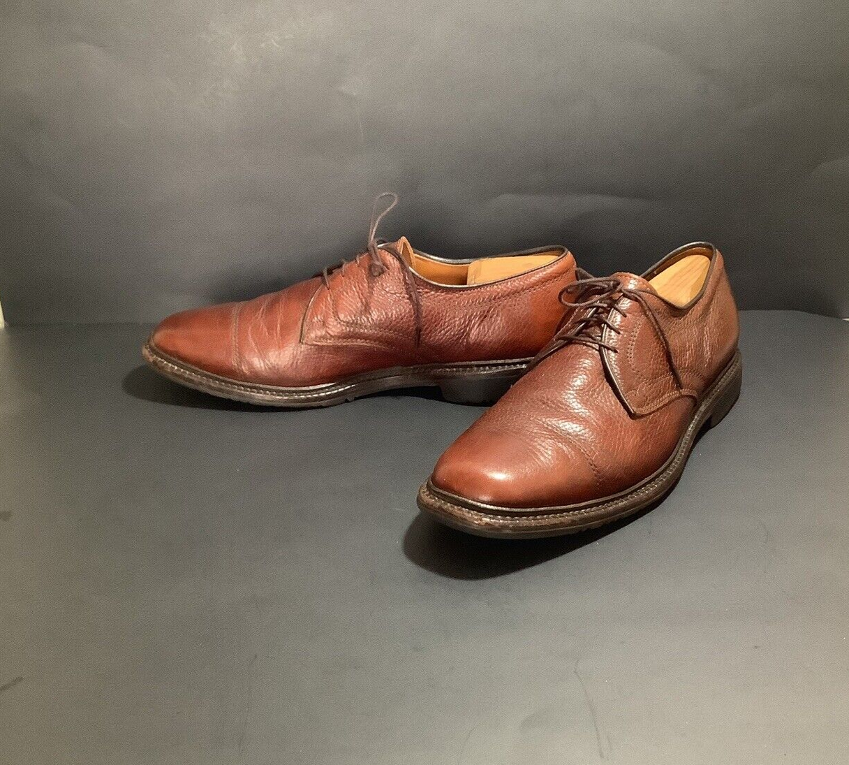 SAOLA Oxford uomo ALLEN EDMONDS Becker punta a berretto pelle marrone grana ciottoli taglia 10D