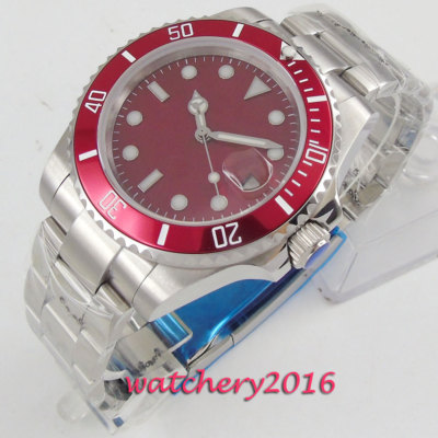 Sterile Automatik Herrenuhr NH35 40mm Saphirglas rotes Ziffernblatt Legierung Lünette
