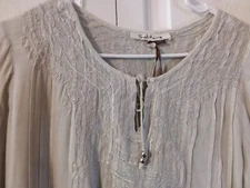 Solitaire by Ravi Khosla Womens Pintuck Embroidered 3/4 Sleeve Blouse Size S