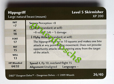  HIPPOGRIFF  26 V  DDM MONSTER MANUAL  DANGEROUS DELVES 2009  D&D STATS CARD