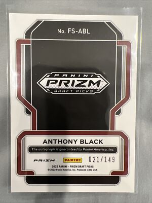 ANTHONY BLACK 2022-23 Panini Prizm Draft Autograph Blue Auto /149 
