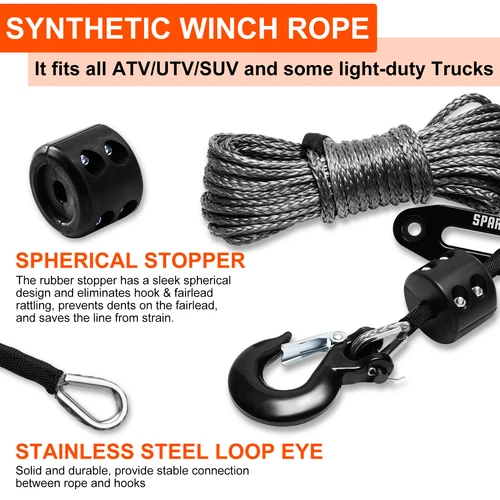 Synthetic Winch Rope Kit - 1/4" x 50ft - 10000LBS Load Capacity For ATV SUV UTV - Picture 14 of 17