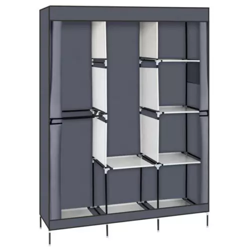 71"Portable Closet Wardrobe Clothes Rack Storage Organizer with Shelf Gray New - Picture 6 of 10