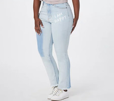 Peace Love World - Petite Highwaisted Straight Leg Jeans - Bleach Denim - Happy