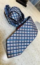 New Org Price $70 Bergamo New York Men’s Tie Geometric Blue Bronze 100% Handmade