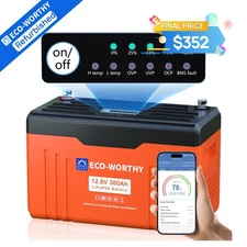 ECO-WORTHY 12V 300AH Lithium Battery Leisure LiFePO4 Deep Cycle Solar Panel RV
