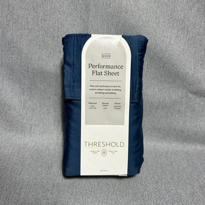 Threshold Queen Performance Flat Sheet Metallic Blue 400 Thread Cotton Sateen