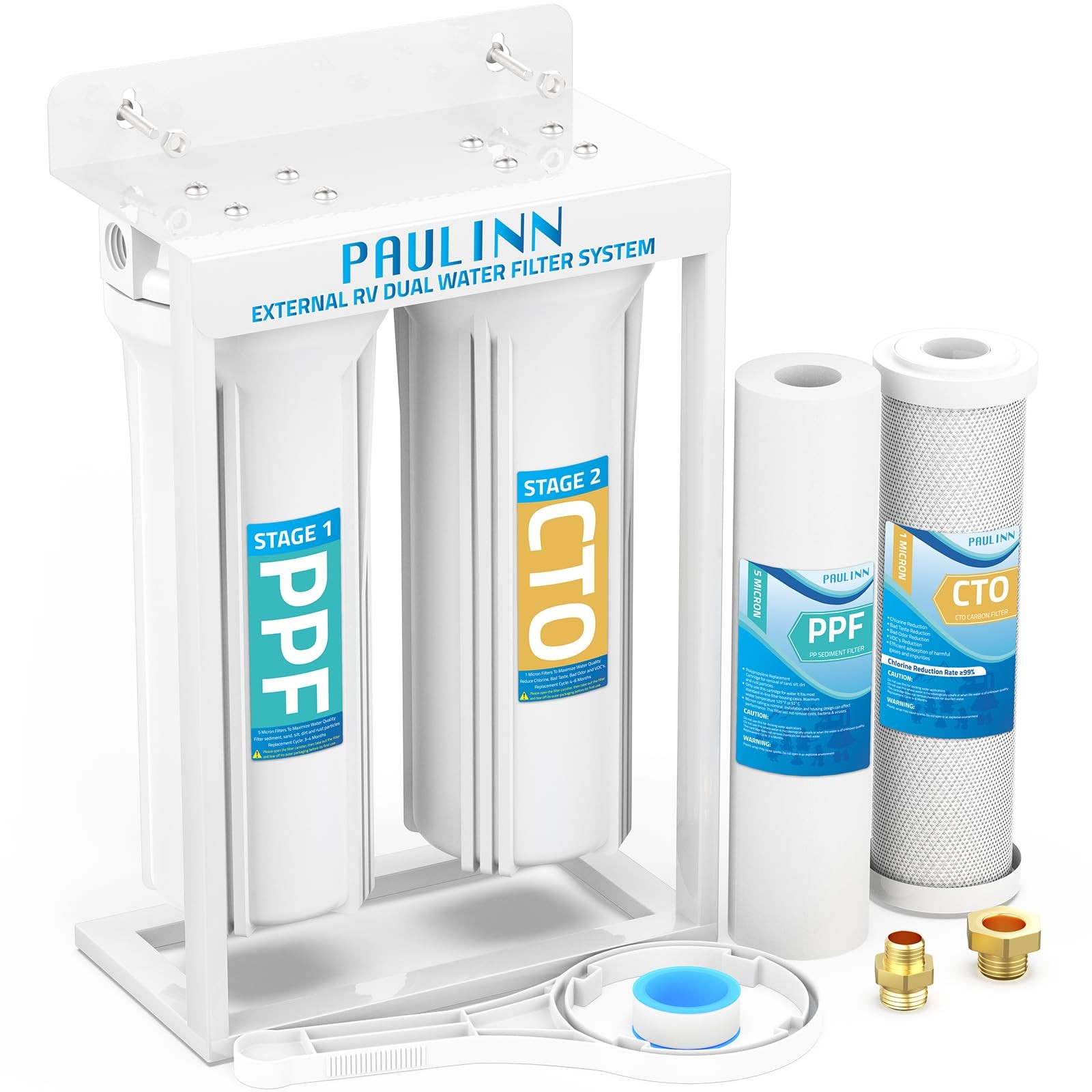 Dual RV Water Filter System - Lead-Free BPA-Free Reduces Chlorine & Odors