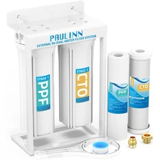 Dual RV Water Filter System - Lead-Free BPA-Free Reduces Chlorine & Odors
