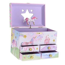 Musical Jewelry Box for girls with 4 Pullout Drawer - Jewelry Party Unicorn