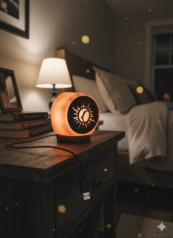 Himalayan Rock Salt Lamp Crystal Natural Polished Stone Base Wooden Home Decor - Image 4 of 4