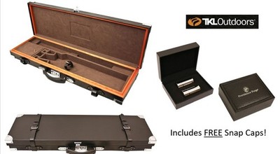 TKL Outdoors Black Leather 12 Gauge Oak Over/Under Shotgun Case w/FREE Snap Caps