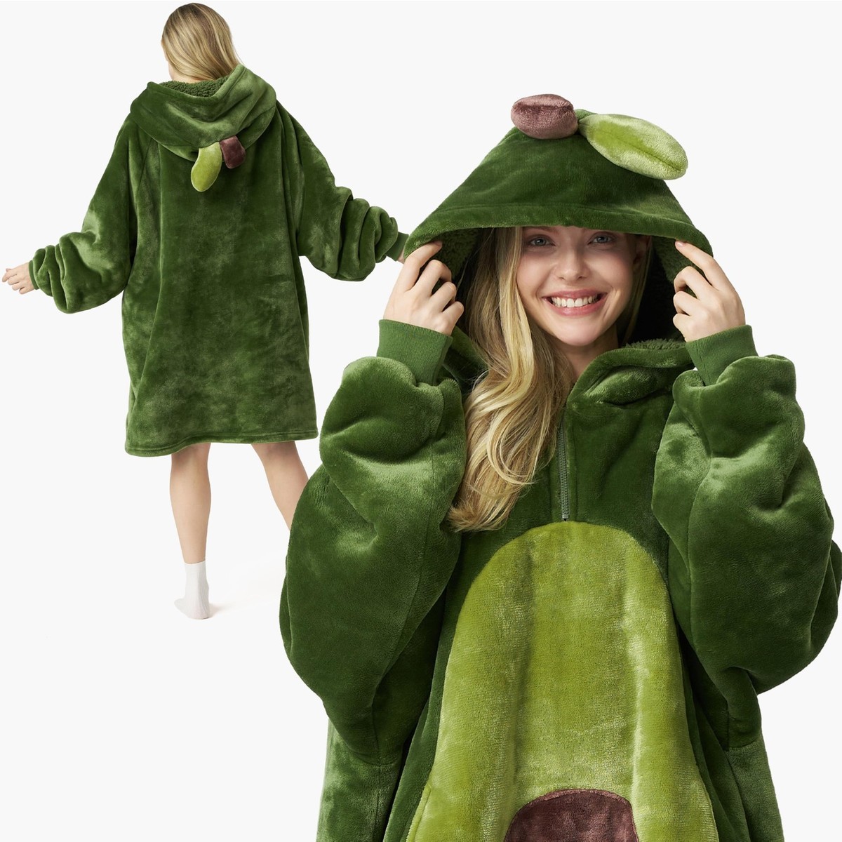 Cozy Sherpa Fleece Wearable Blanket Hoodie for Adults - Avocado | eBay