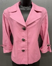 Talbots Blazer Jacket Top Pink 8 Cotton Linen Blend 3/4 Sleeve Casual Preppy