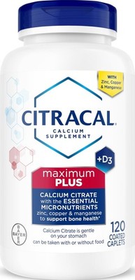Citracal Maximum Plus Calcium Citrate Vitamin D3 Zinc Bone Health 120 Count