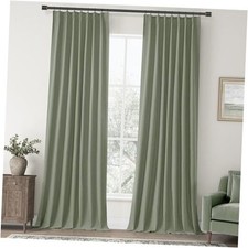 Pinch Pleated Blackout Linen Curtains 108 inches 40"W x 108"L Pack of 2 Sage