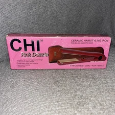 NEW Authentic CHI PINK DAZZLE Limited Edition 1" Ceramic Flat Hair Iron w/Pouch