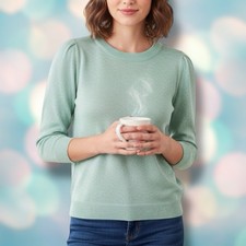 New York  Company Women  s Glitter Mint Green 3/4 Sleeve Crewneck Sweater Size L