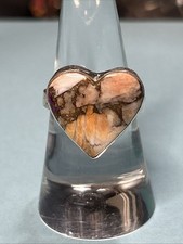 Spiny Oyster Turquoise Heart 925 Sterling Silver Ring Sz 9