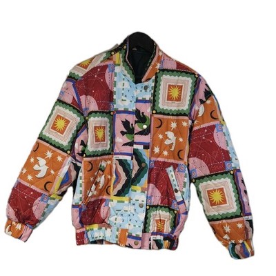 Unbranded Patchwork Cottage Artsy Boutique Quilted Elastic Waist Puff Jacket